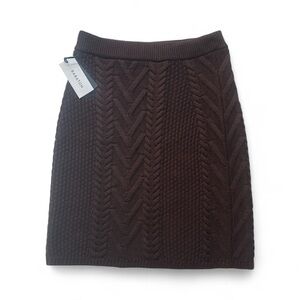 Aritzia Babaton Merino Wool Cable Knit Mini Skirt NWT 2XS | Quiet Luxury Brown